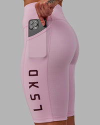 Woman wearing Rep Ultra High-Rise 9" Short Pockets - Marshmallow-Cherry Lacquer | Model:Amber | Size:S | Thumbnail Index: 3