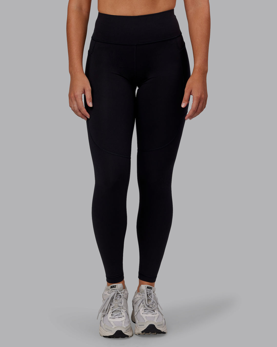 Woman wearing Rep Ultra High-Rise Full Length Legging Pockets - Black-Retro Blue | Model:Hannah | Size:S - view 8