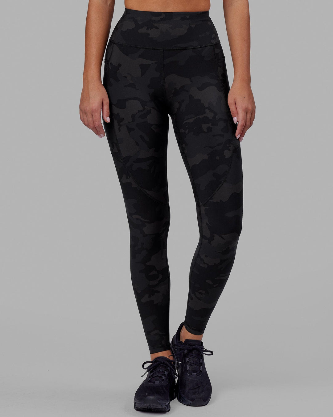 Woman wearing Rep Ultra High-Rise Full Length Legging Pockets - Black Camo | Model:Milly | Size:S - view 7