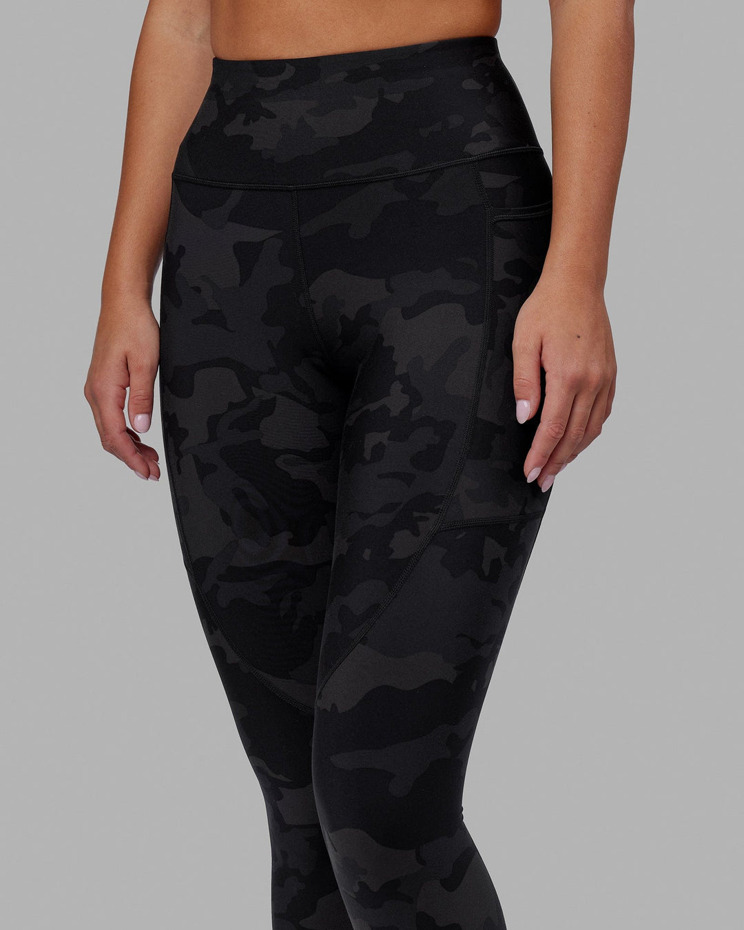 Woman wearing Rep Ultra High-Rise Full Length Legging Pockets - Black Camo | Model:Milly | Size:S - view 5