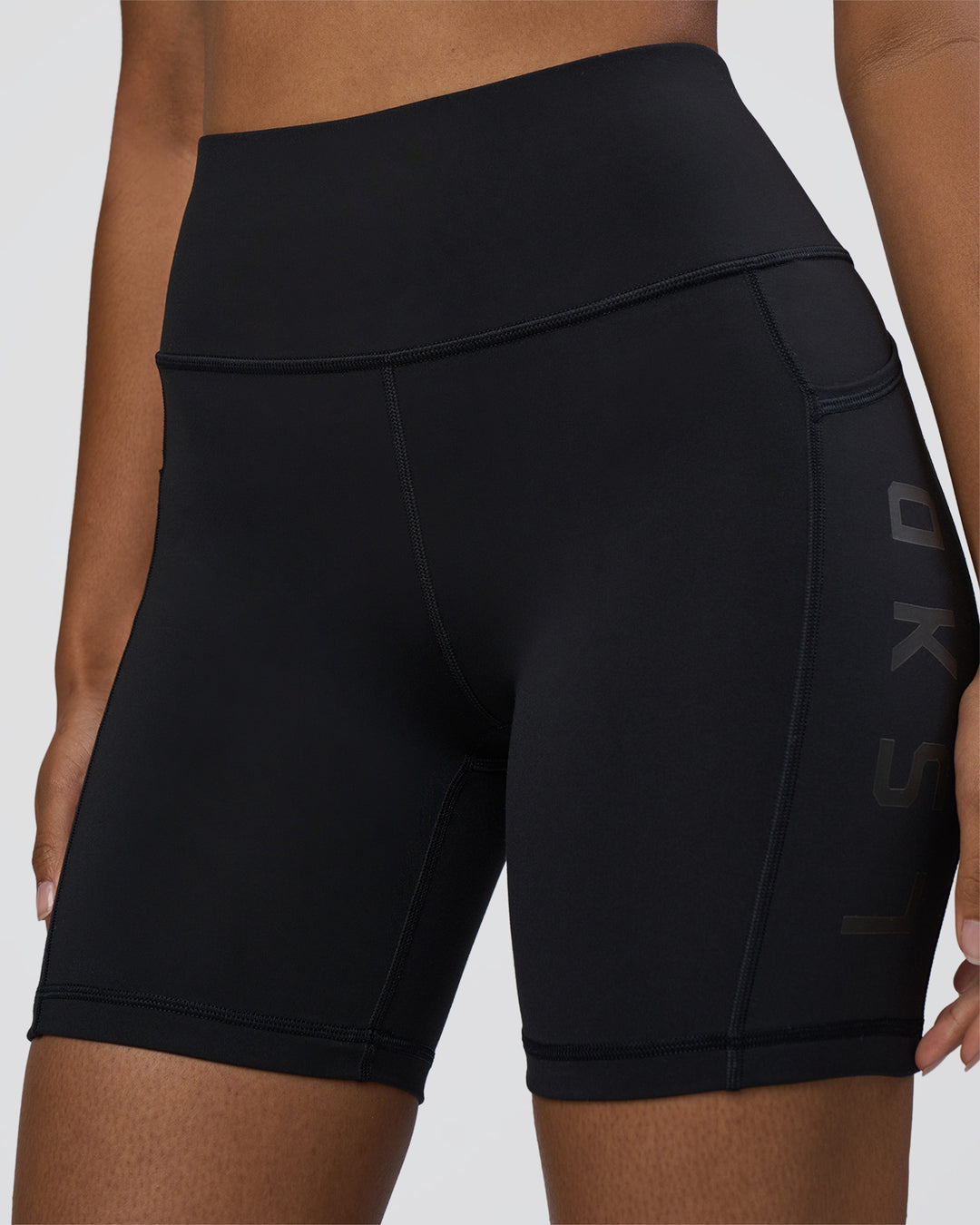 Woman wearing Rep Ultra High-Rise 6" Short Pockets - Black-Black | Model:Jordan | Size:S - view 6