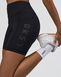 Woman wearing Rep Ultra High-Rise 6" Short Pockets - Black-Black | Model:Jordan | Size:S | Thumbnail Index: 2