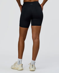 Woman wearing Rep Ultra High-Rise 6" Short Pockets - Black-Palace Blue | Model:Rosie | Size:S | Thumbnail Index: 3