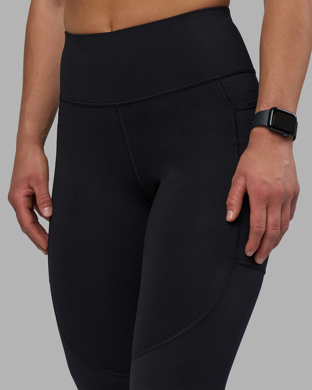 Woman wearing Rep Ultra High-Rise 7/8 Legging Pockets - Black-Candy Pink | Model:Keisha | Size:S - view 6