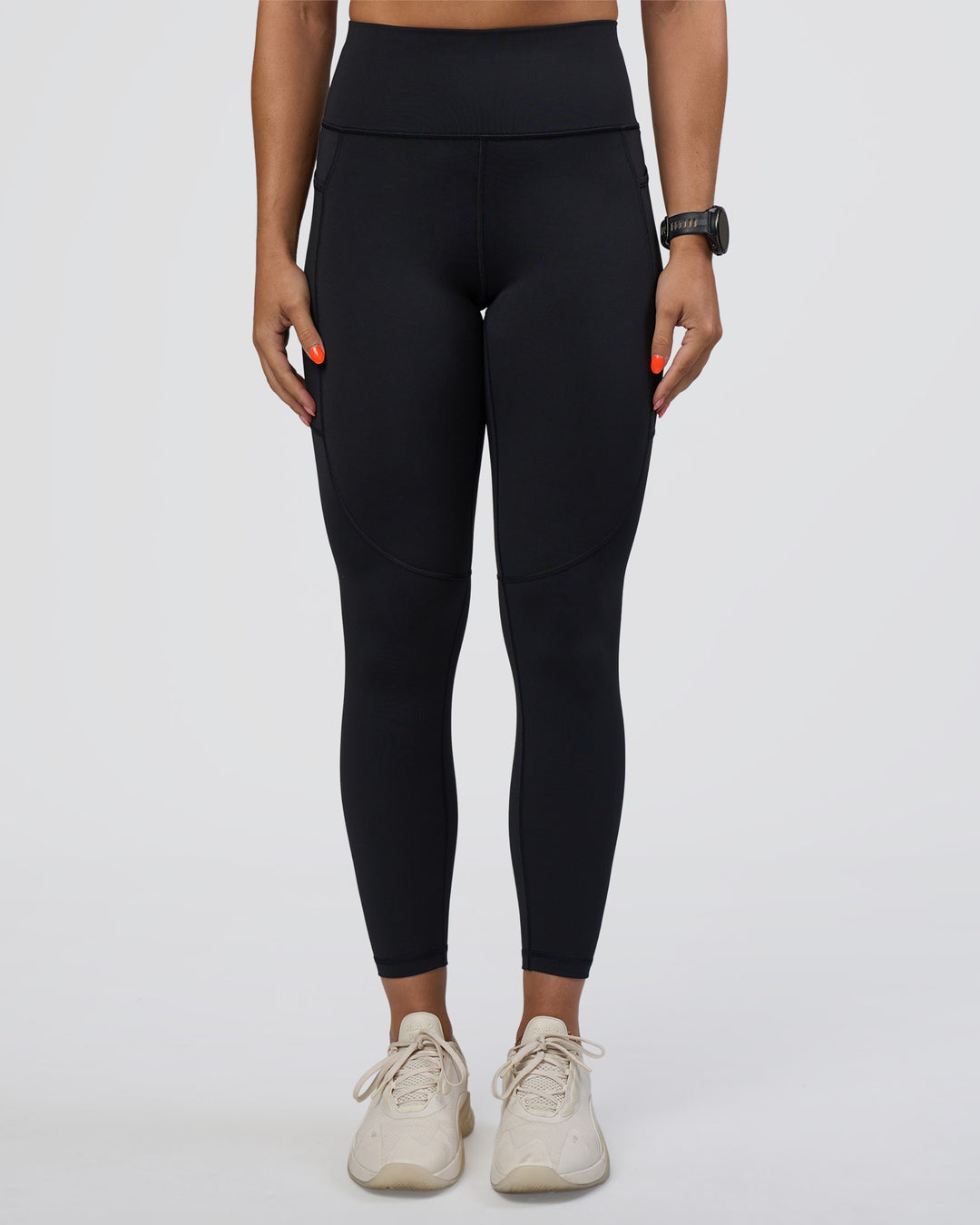 Woman wearing Rep Ultra High-Rise 7/8 Legging Pockets - Black-Ultra Fuchsia | Model:Abbey | Size:S - view 7