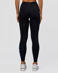 Woman wearing Rep Ultra High-Rise Full Length Legging Pockets - Black-Palace Blue | Model:Amity | Size:S | Thumbnail Index: 4