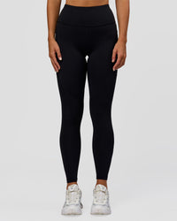 Woman wearing Rep Ultra High-Rise Full Length Legging Pockets - Black-Palace Blue | Model:Amity | Size:S | Thumbnail Index: 5