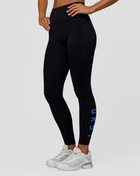 Woman wearing Rep Ultra High-Rise Full Length Legging Pockets - Black-Palace Blue | Model:Amity | Size:S | Thumbnail Index: 8