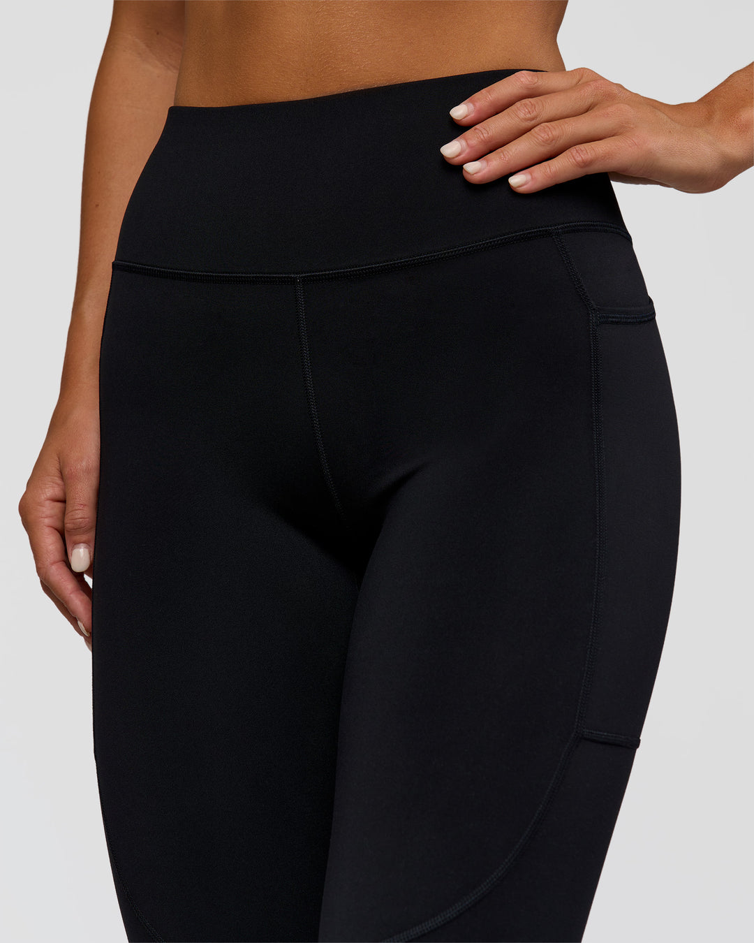 Woman wearing Rep Ultra High-Rise Full Length Legging Pockets - Black-Palace Blue | Model:Amity | Size:S - view 10