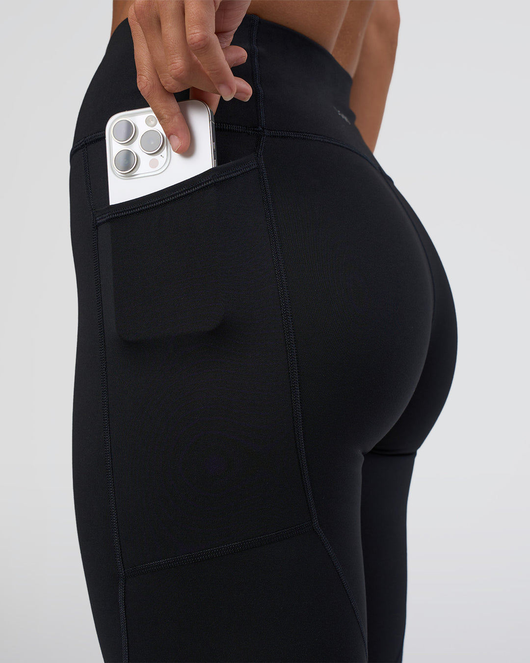 Woman wearing Rep Ultra High-Rise Full Length Legging Pockets - Black-Black | Model:Amity | Size:S - view 3