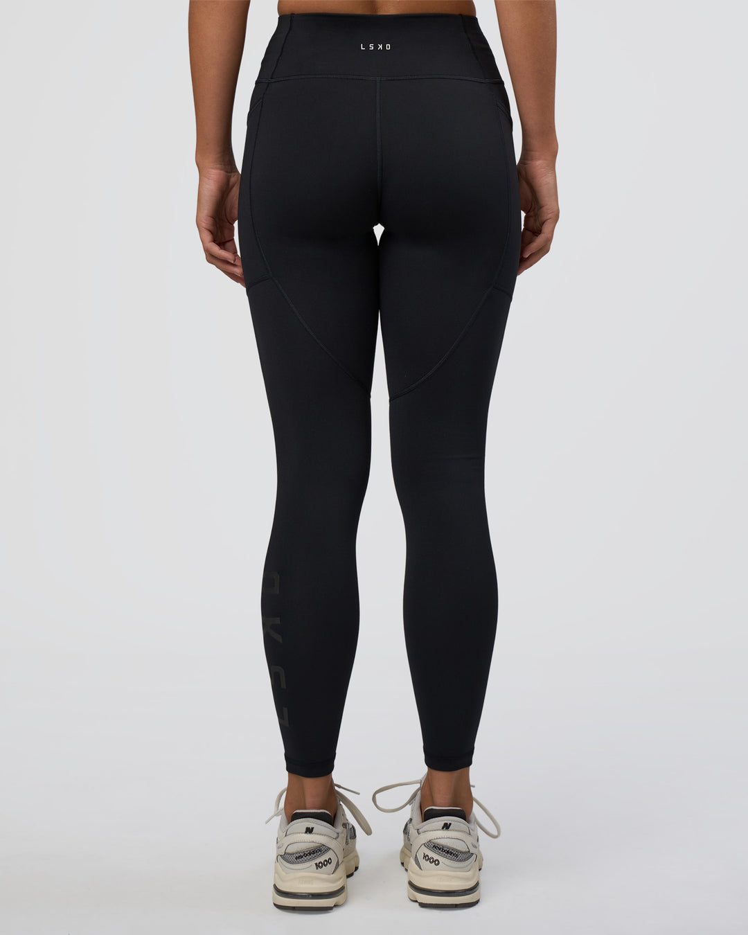 Woman wearing Rep Ultra High-Rise Full Length Legging Pockets - Black-Black | Model:Amity | Size:S - view 4