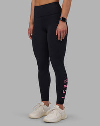 Woman wearing Rep Ultra High-Rise Full Length Legging Pockets - Black-Candy Pink | Model:Keisha | Size:S | Thumbnail Index: 5