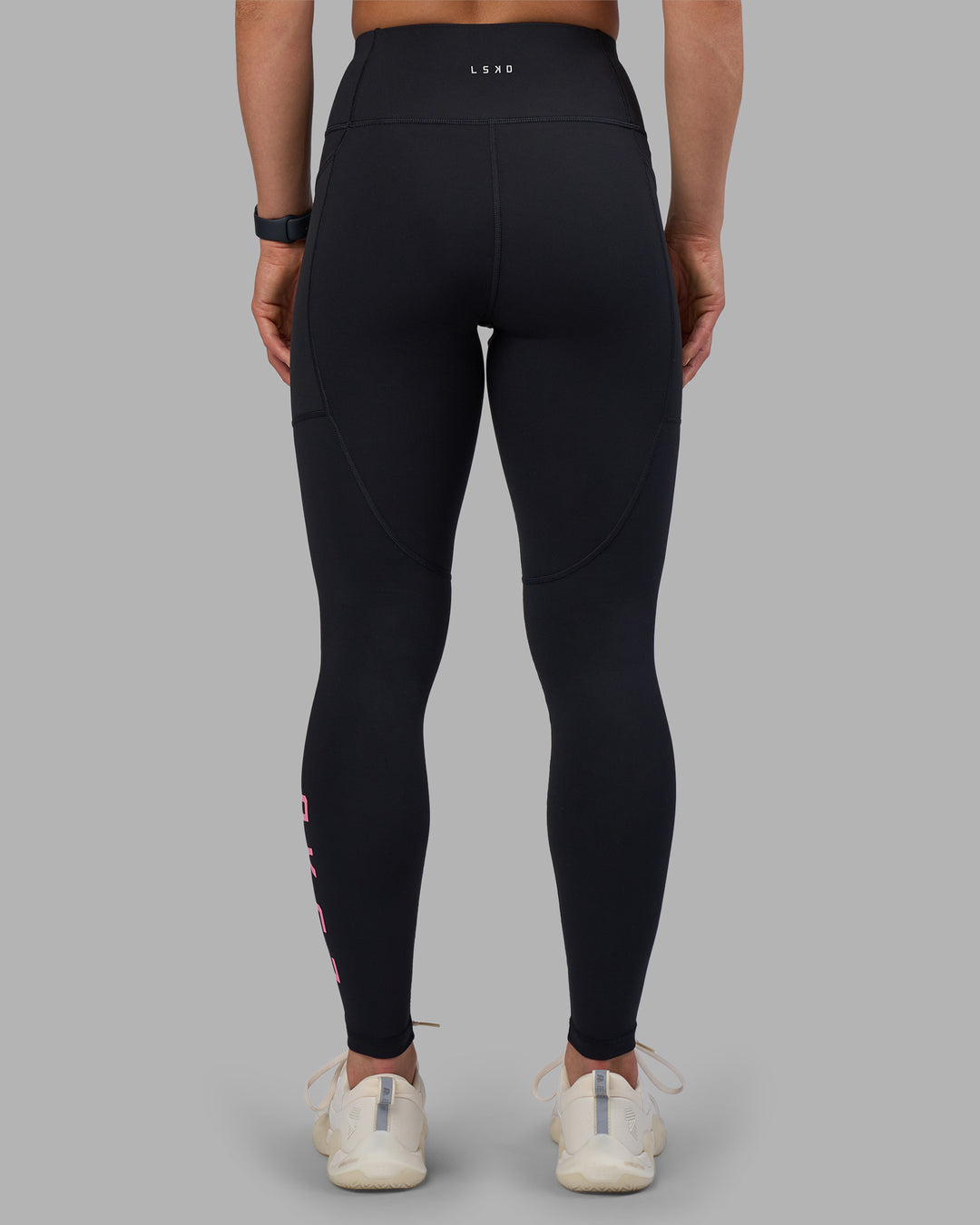 Woman wearing Rep Ultra High-Rise Full Length Legging Pockets - Black-Candy Pink | Model:Keisha | Size:S - view 3
