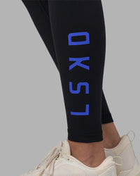 Woman wearing Rep Ultra High-Rise Full Length Legging Pockets - Black-Power Cobalt | Model:Rhiley | Size:S | Thumbnail Index: 1