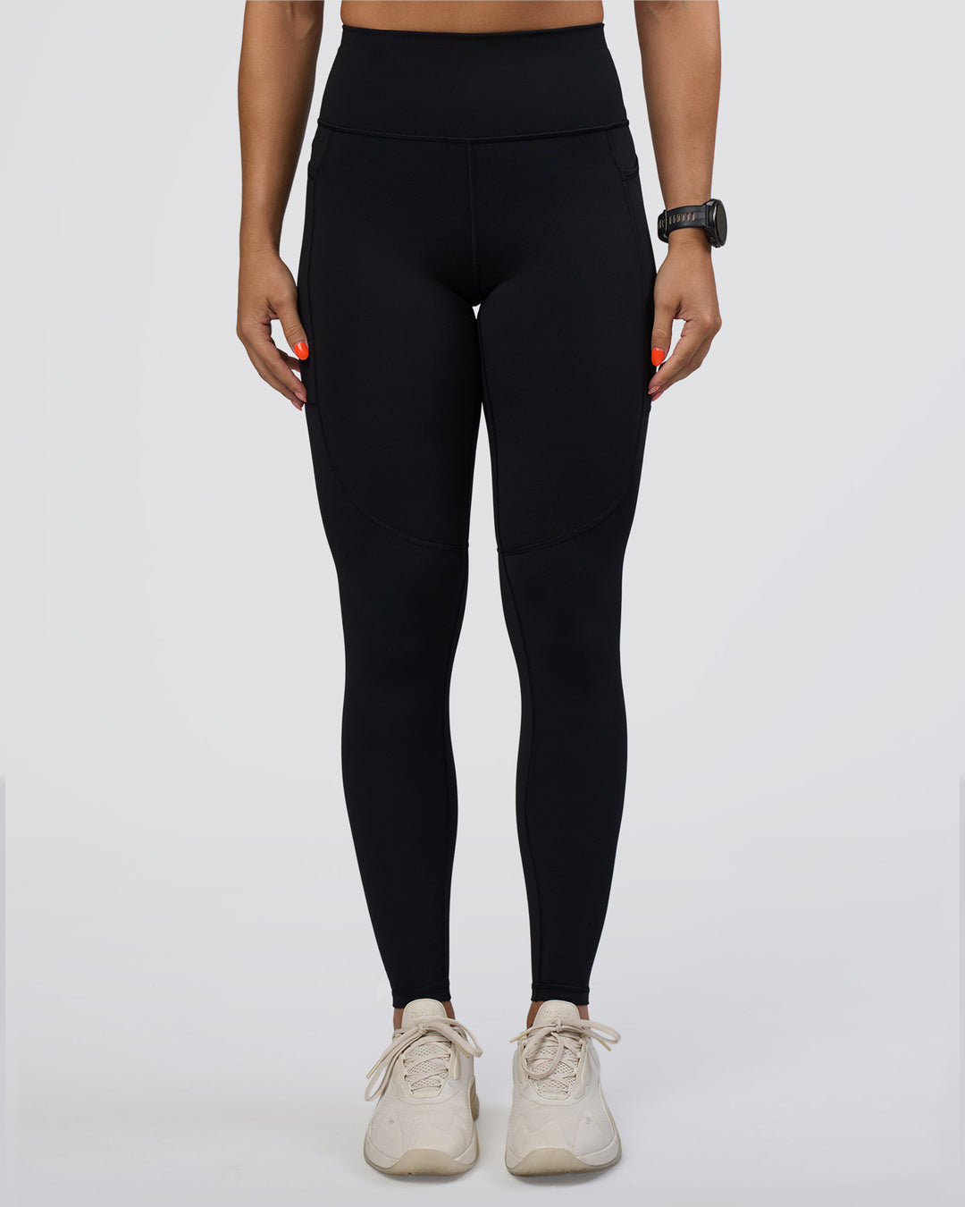 Woman wearing Rep Ultra High-Rise Full Length Legging Pockets - Black-Ultra Fuchsia | Model:Abbey | Size:S - view 6
