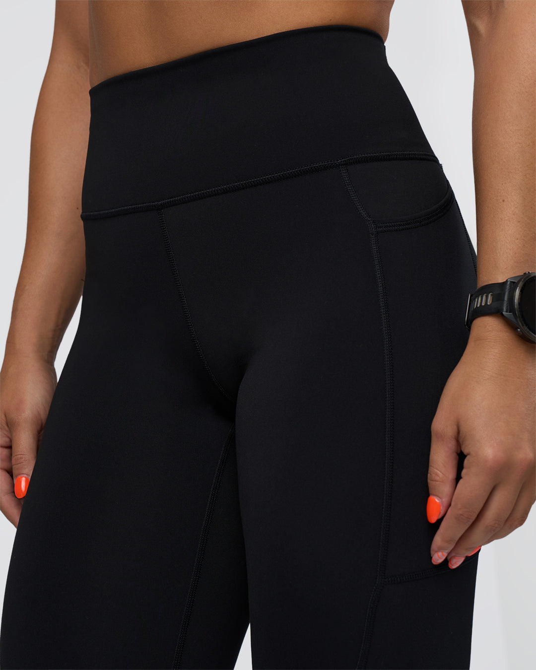 Woman wearing Rep Ultra High-Rise Full Length Legging Pockets - Black-Ultra Fuchsia | Model:Abbey | Size:S - view 7