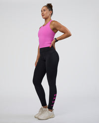 Woman wearing Rep Ultra High-Rise Full Length Legging Pockets - Black-Ultra Fuchsia | Model:Abbey | Size:S | Thumbnail Index: 0