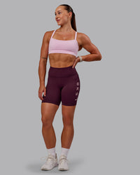 Woman wearing Rep Ultra High-Rise 6" Short Pockets - Cherry Lacquer-Marshmallow | Model:Amber | Size:S | Thumbnail Index: 2