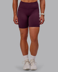 Woman wearing Rep Ultra High-Rise 6" Short Pockets - Cherry Lacquer-Marshmallow | Model:Amber | Size:S | Thumbnail Index: 6