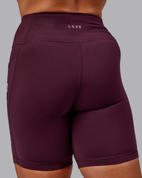 Woman wearing Rep Ultra High-Rise 6" Short Pockets - Cherry Lacquer-Marshmallow | Model:Amber | Size:S | Thumbnail Index: 7