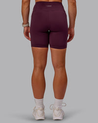 Woman wearing Rep Ultra High-Rise 6" Short Pockets - Cherry Lacquer-Marshmallow | Model:Amber | Size:S | Thumbnail Index: 3