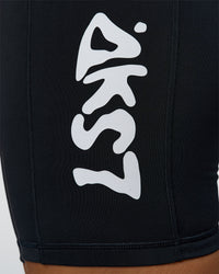 Woman wearing Rep Street Script Ultra High-Rise 6" Short Pockets - Black-White | Model:Rosie | Size:S | Thumbnail Index: 1