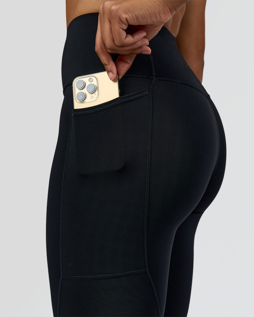 Woman wearing Rep Street Script Ultra High-Rise 7/8 Legging Pockets - Black-White | Model:Rosie | Size:S - view 3