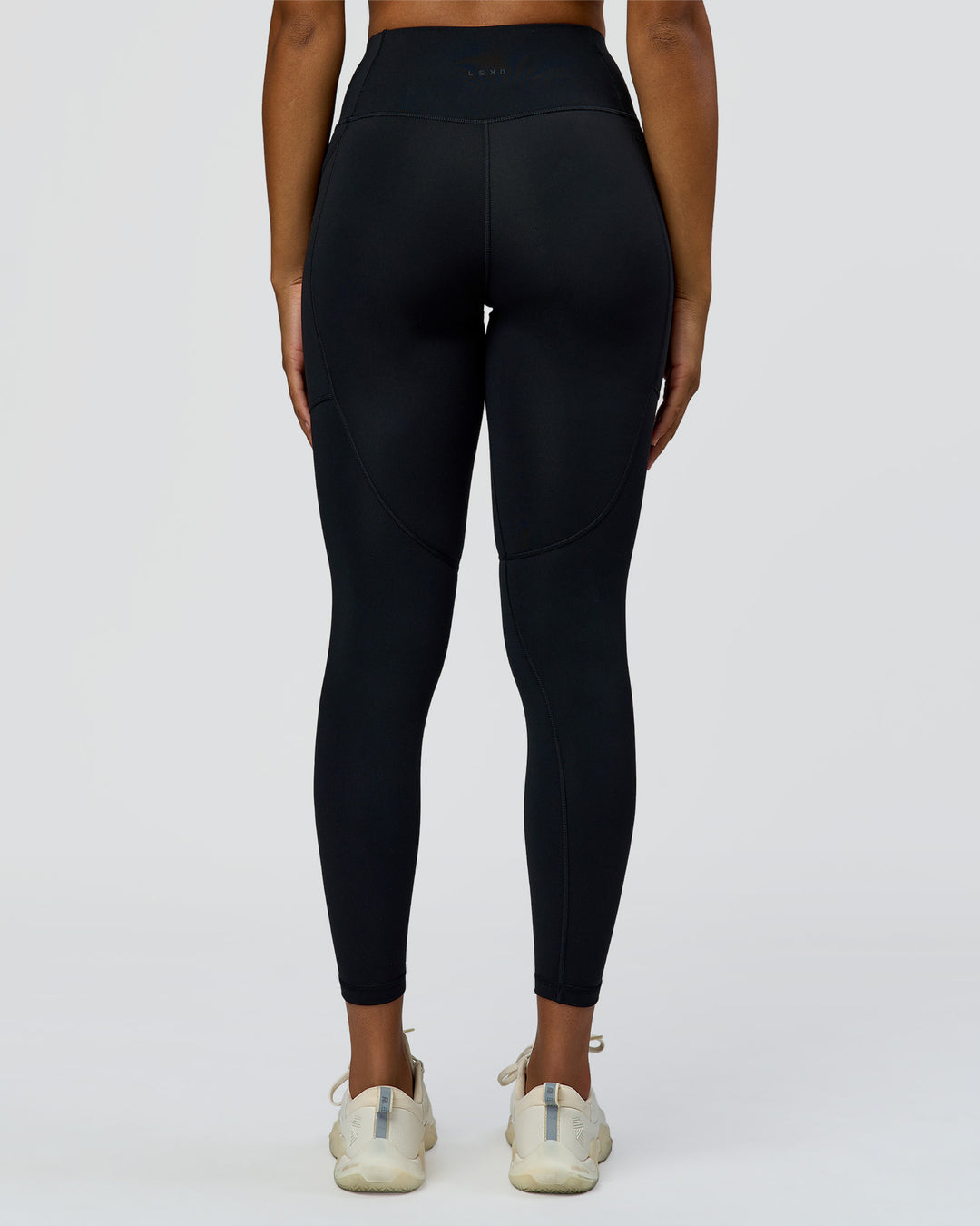 Woman wearing Rep Street Script Ultra High-Rise 7/8 Legging Pockets - Black-White | Model:Rosie | Size:S - view 4