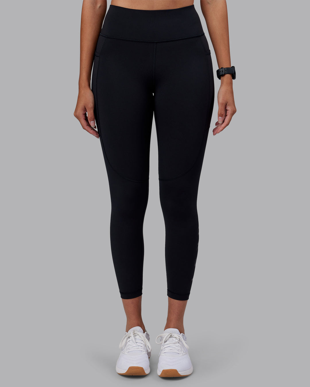 Woman wearing Rep Ultra High-Rise 7/8 Legging Pockets - Black-Black | Model:Rhiley | Size:S - view 5
