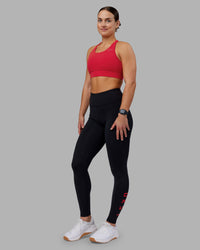 Woman wearing Rep Ultra High-Rise Full Length Legging Pockets - Black-Scarlet | Model:Keisha | Size:S | Thumbnail Index: 1