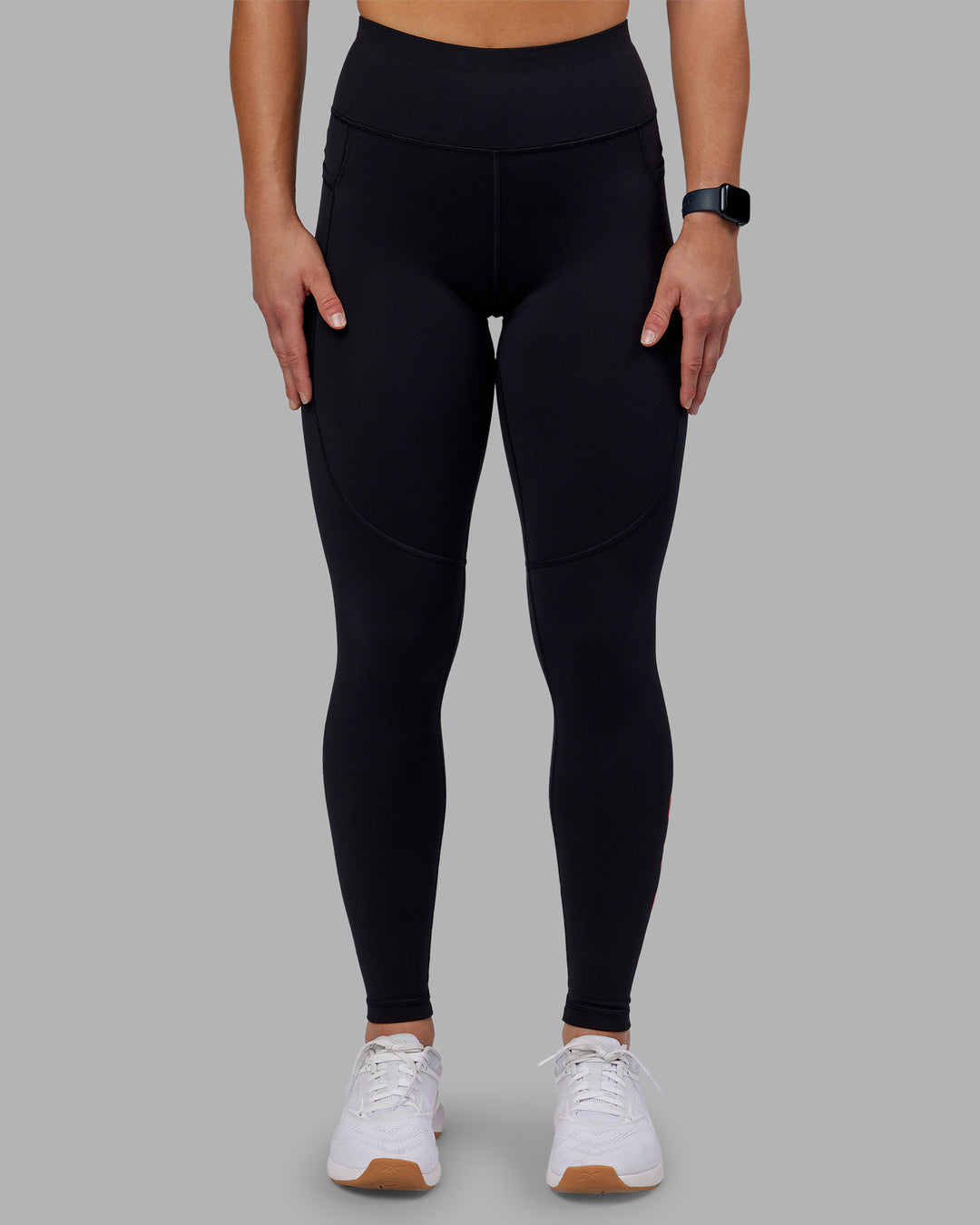 Woman wearing Rep Ultra High-Rise Full Length Legging Pockets - Black-Scarlet | Model:Keisha | Size:S - view 3