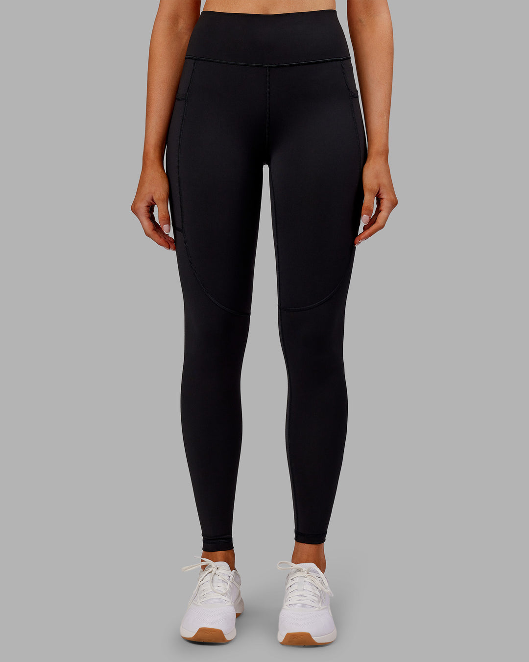 Woman wearing Rep Ultra High-Rise Full Length Legging Pockets - Black-Ultra Orange | Model:Ella | Size:S - view 6