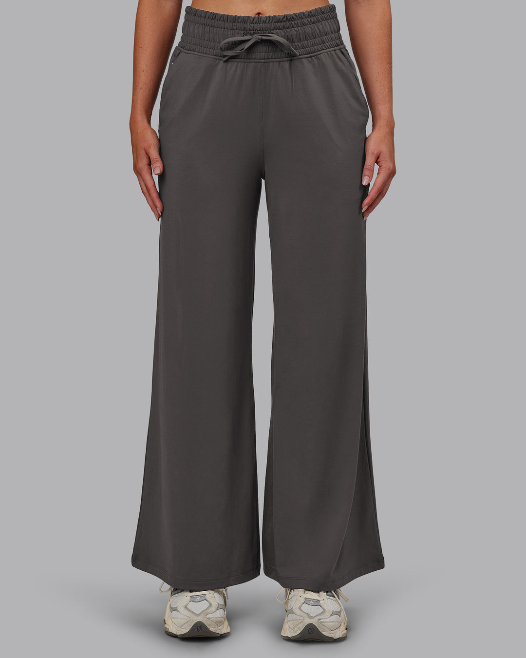 Woman wearing Restore CloudFLX Wide Leg Pant - Dark Storm | Model:Paris | Size:S - view 6