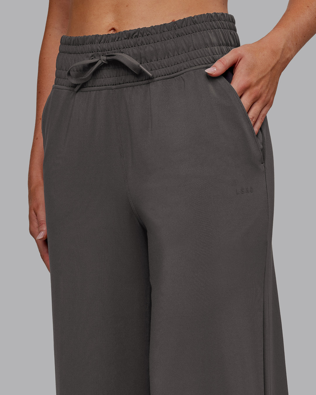 Woman wearing Restore CloudFLX Wide Leg Pant - Dark Storm | Model:Paris | Size:S - view 3