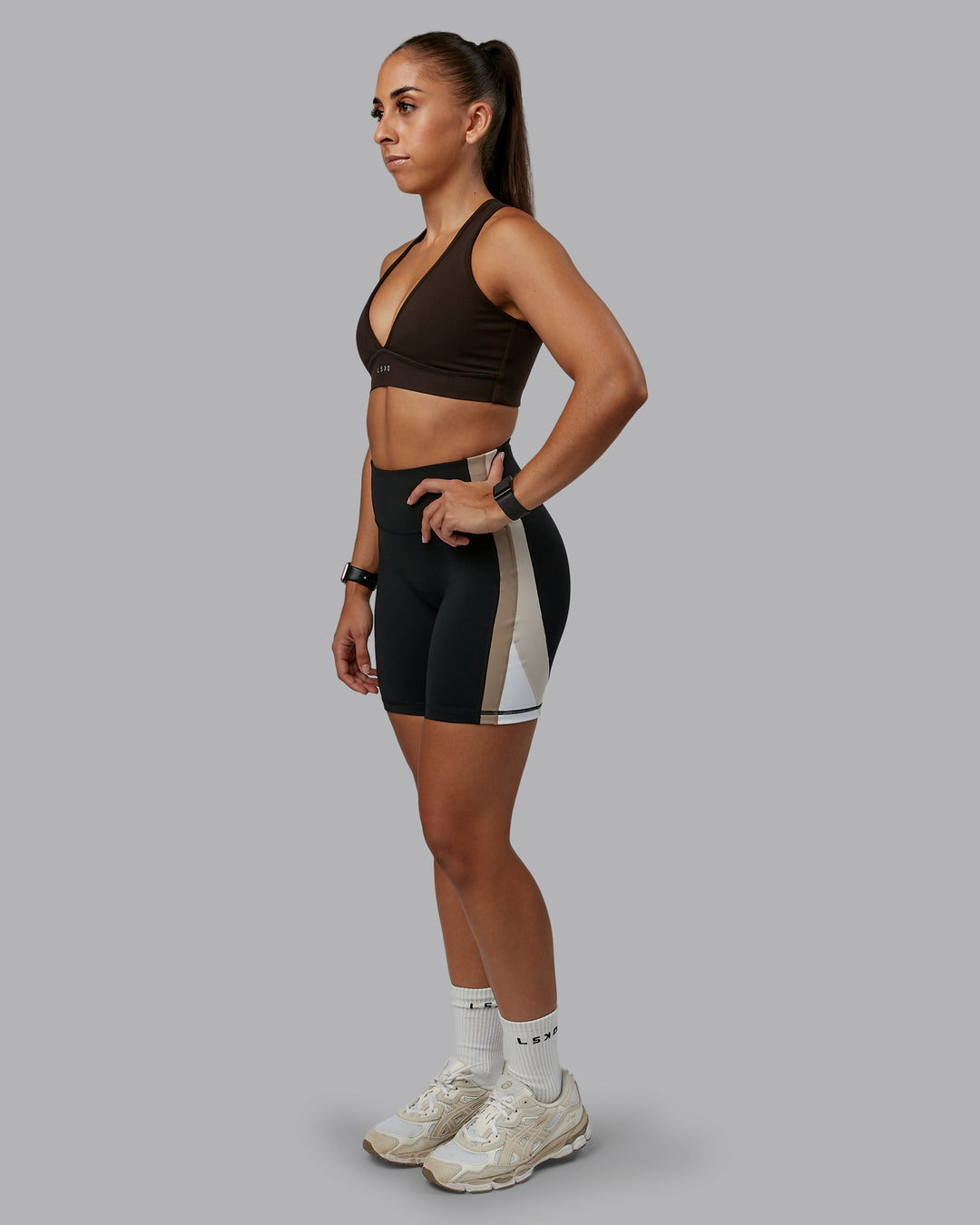 Woman wearing Revitalise Ultra High-Rise 6" Short - Black-Multi | Model:Tylah | Size:S - view 5