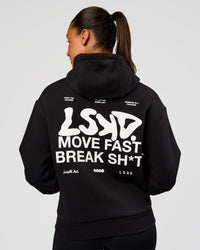 Woman wearing Run Fast Lift Heavy Hoodie - Black-White | Model:Rosie | Size:S | Thumbnail Index: 0