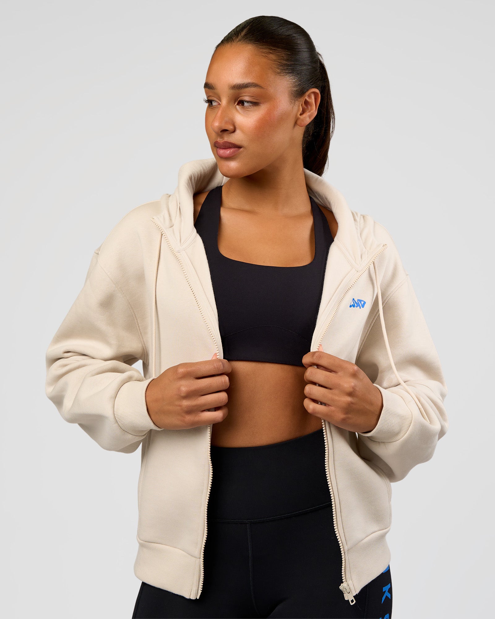 Woman wearing Run Fast Lift Heavy Hoodie - Clay-Palace Blue | Model:Rosie | Size:S