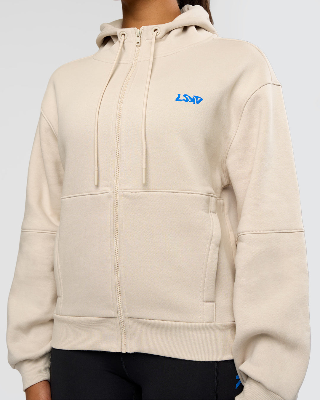 Woman wearing Run Fast Lift Heavy Hoodie - Clay-Palace Blue | Model:Rosie | Size:S - view 4