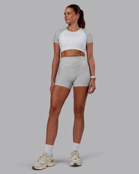 Woman wearing Run With It Ultra Cropped Tee - White-Grey Marl | Model:Phoebe | Size:S | Thumbnail Index: 4