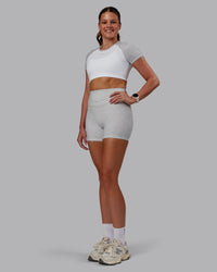 Woman wearing Run With It Ultra Cropped Tee - White-Grey Marl | Model:Phoebe | Size:S | Thumbnail Index: 6