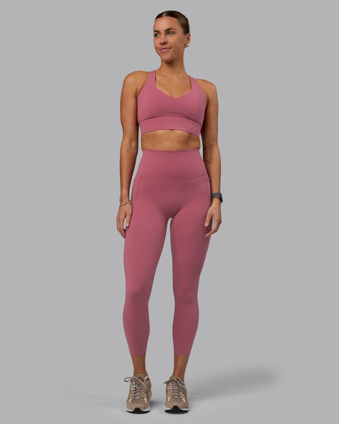 Woman wearing Sculpt Sports Bra - Mauve Haze - view 8
