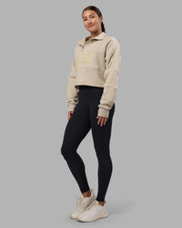 Woman wearing Slam Quarter Zip Sweater - Shale Beige-Lime Glo | Model:Hannah | Size:S | Thumbnail Index: 7