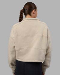 Woman wearing Slam Quarter Zip Sweater - Shale Beige-Lime Glo | Model:Hannah | Size:S | Thumbnail Index: 11