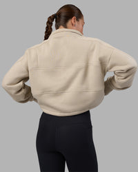Woman wearing Slam Quarter Zip Sweater - Shale Beige-Lime Glo | Model:Hannah | Size:S | Thumbnail Index: 5