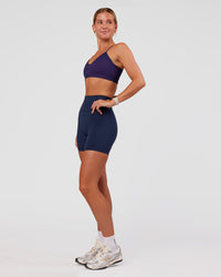 Woman wearing Spark Seamless Ribbed Sports Bra - Future Navy-Ultra Fuchsia | Model:Amity | Size:S | Thumbnail Index: 3