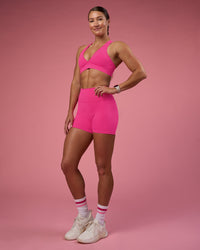 Woman wearing Fusion Ultra High-Rise 4" Short Pockets - Ultra Pink | Model:Hannah | Size:S | Thumbnail Index: 6