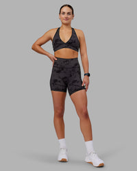 Woman wearing Stamina Sports Bra - Black Tie Dye | Model:Keisha | Size:S | Thumbnail Index: 3