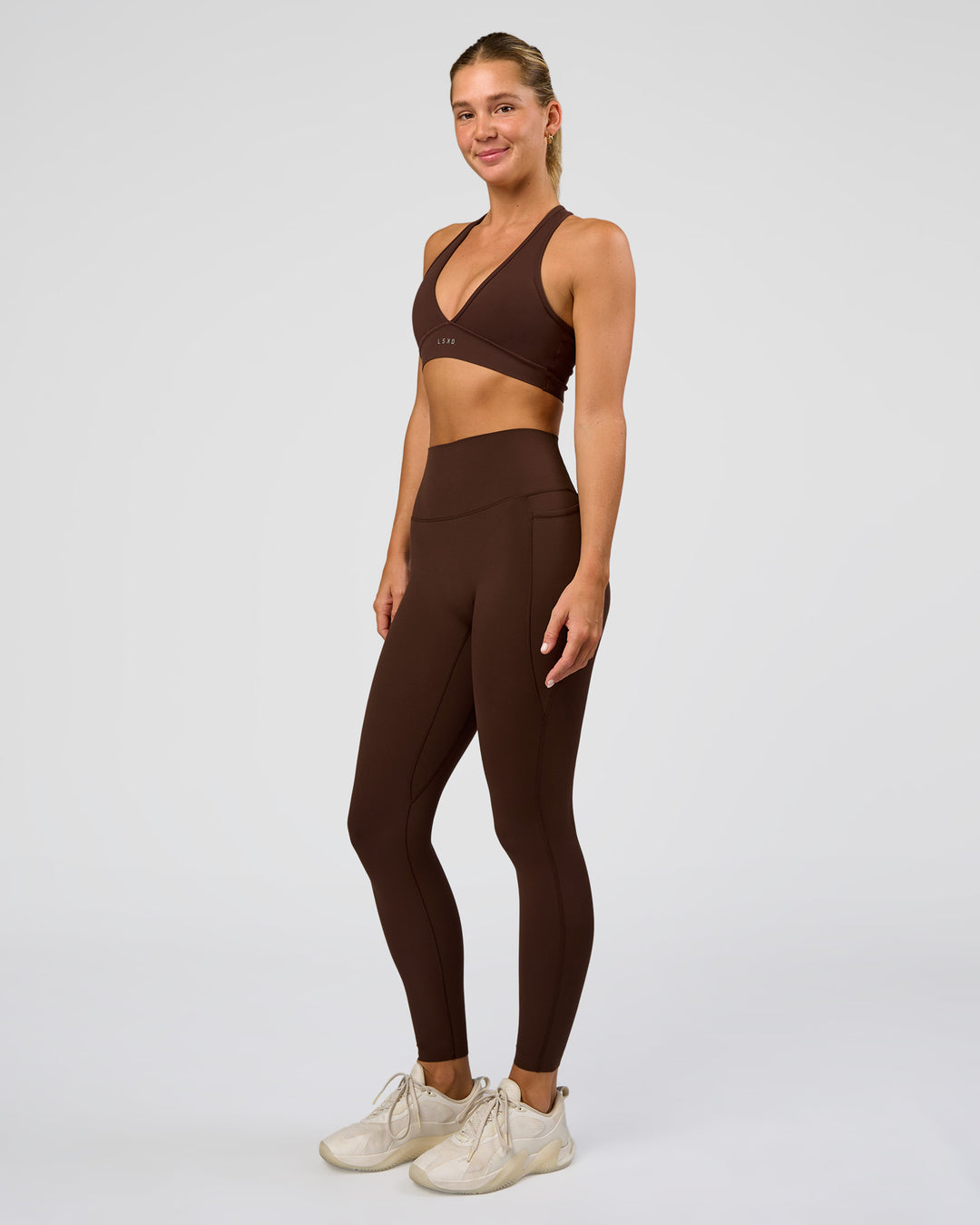 Woman wearing Stamina Sports Bra - Hot Chocolate | Model:Amity | Size:S - view 5