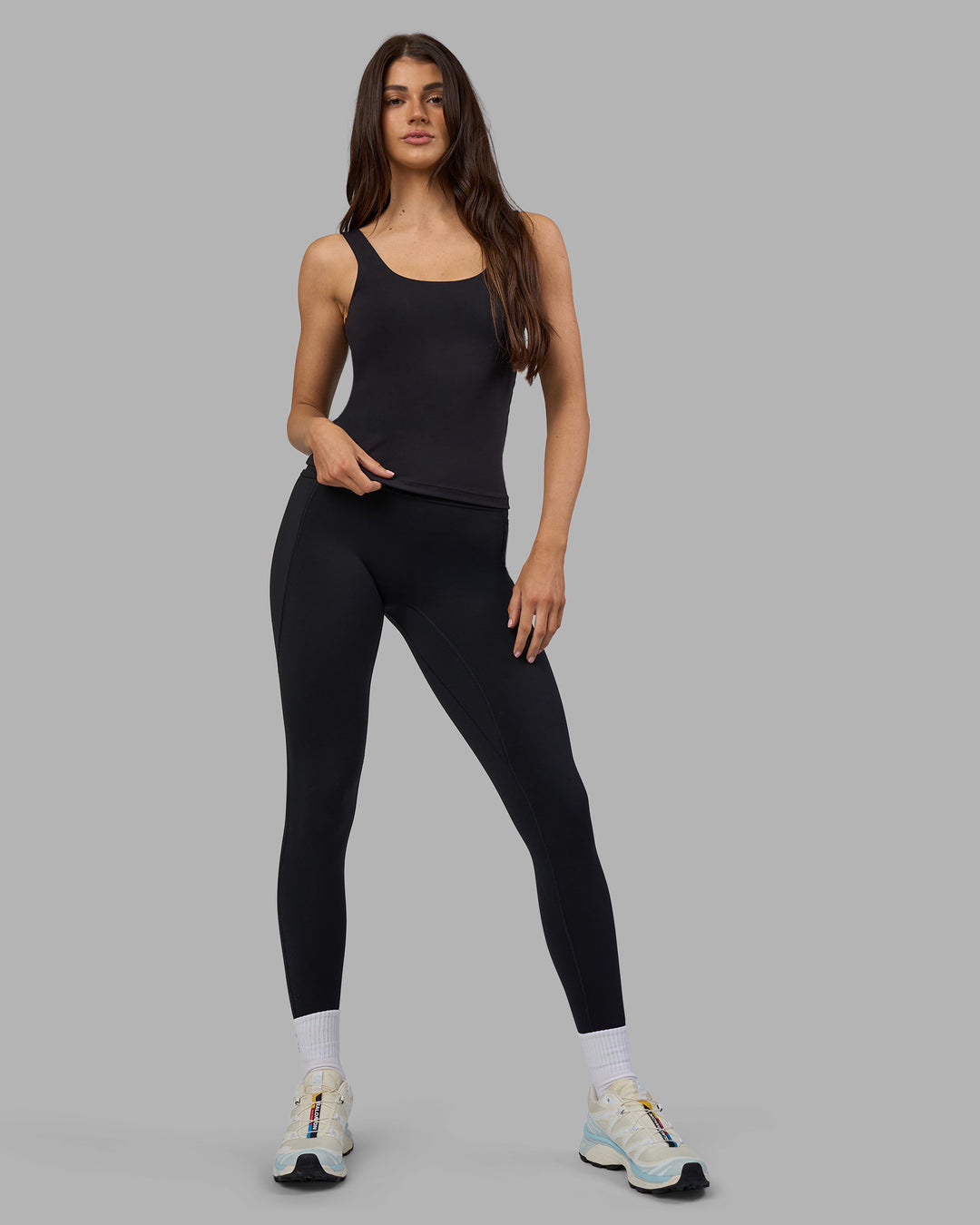 Woman wearing Staple Active Shelf Bra Tank - Black | Model:Phoebe | Size:S - view 5