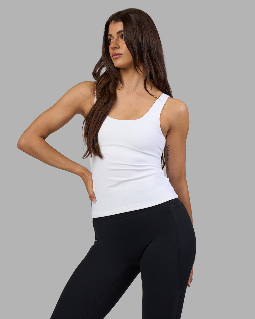 Woman wearing Staple Active Shelf Bra Tank - White | Model:Phoebe | Size:S - view 5